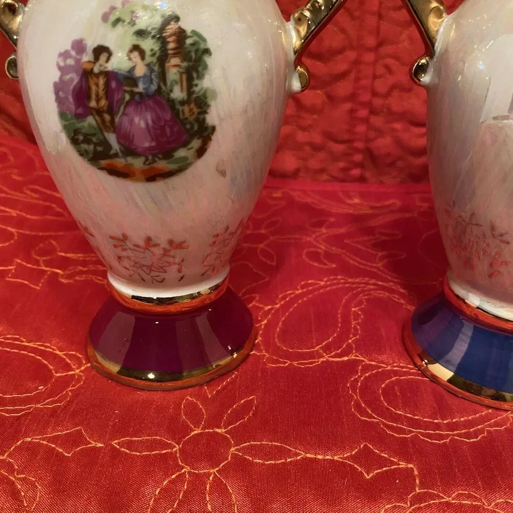 Vintage Empress Haruta Vase Set Of Two A Blue One And A‎ Red One. RARE PAIR